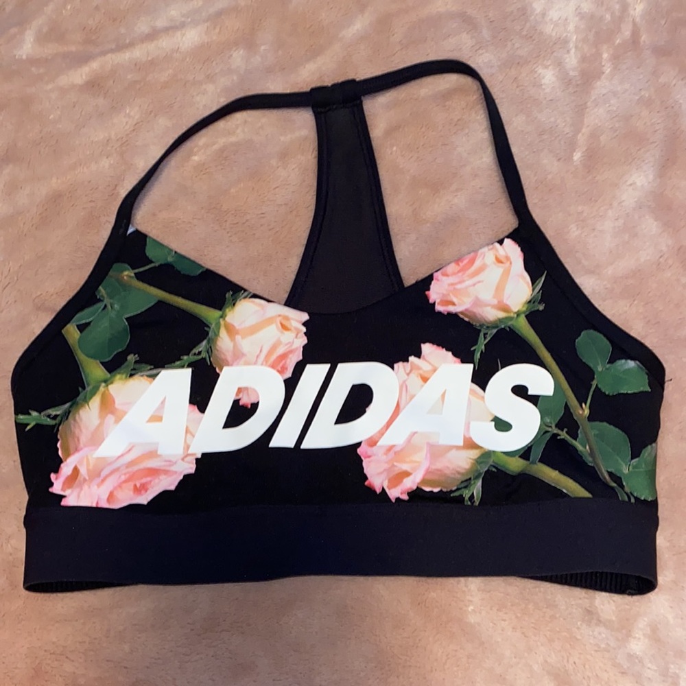 Adidas Originals Wip Floral Logo Mesh Sports Bra - Picture 5 of 8